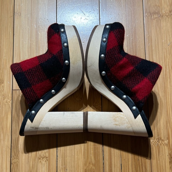 WOOLRICH Red & Black Wool Plaid Platform Clogs Size 7 - Picture 7 of 13